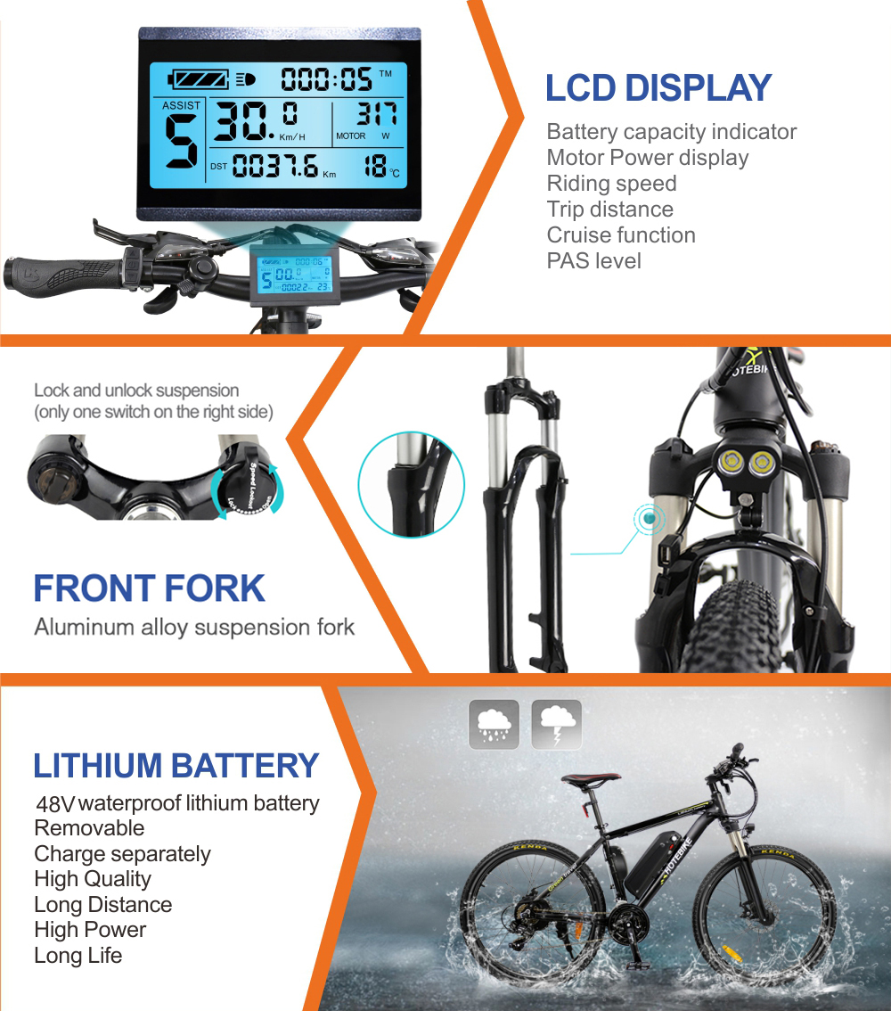 48v 500w Electric Mountain Bikes Best E Bike (A6AD26-48V500W) - Mountain Electric Bike - 6