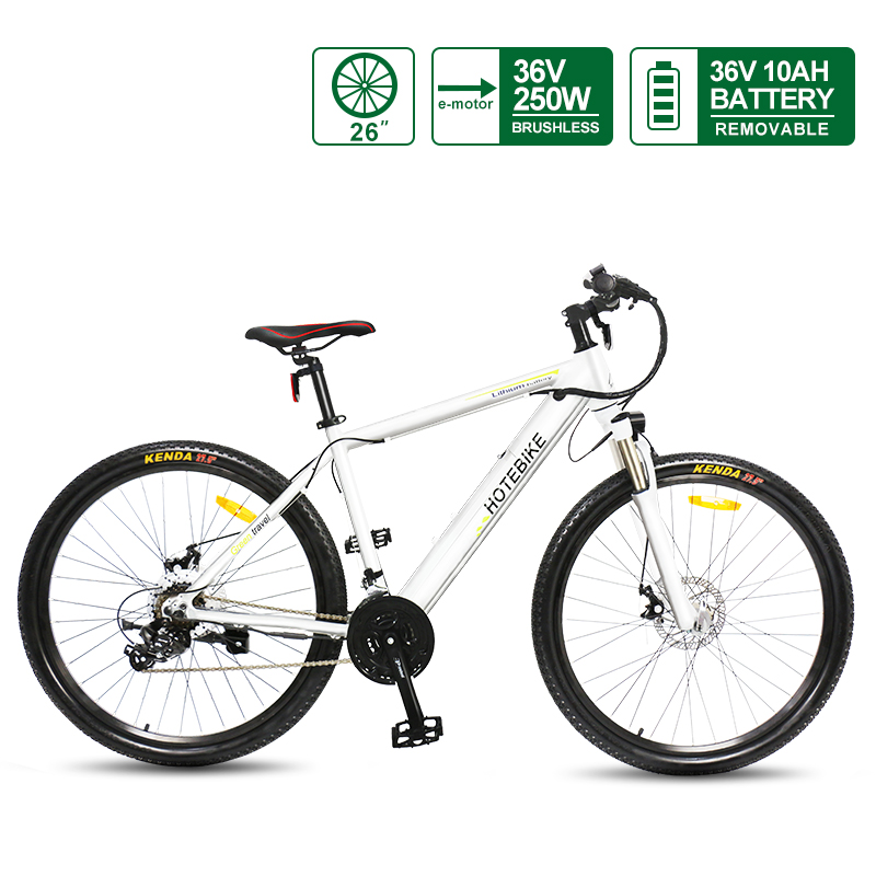 Elektrisko velosipēdu izpārdošana Eiropas 26 collu balta sakausējuma rāmis Elektriskais kalnu Ebike A6AH26