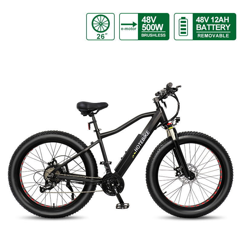 Biçikletë e shëndoshë 26 inç për Shitje Biçikletë elektrike e gomës thithëse të yndyrës 48V 500W Fat Bike Electric A6AH26F