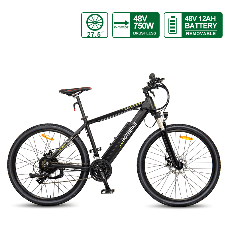 27.5″ Electric Mountain Bikes විකිණීමට ඇත 48V 750W Hotebike වේගවත්ම E-බයික්