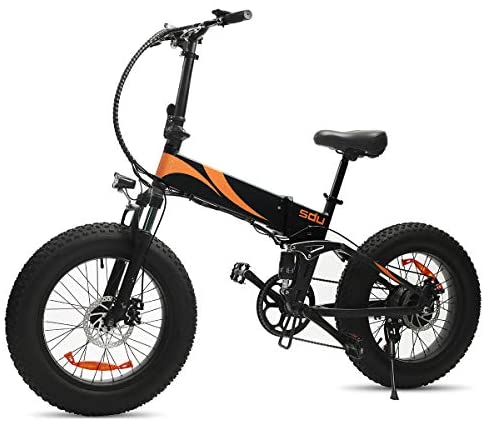 SDU Foldable Electric Bike SDREAM S500, Full Suspension Ebike for All Terrains Beach Mountain Snow Urban, 20″ Wheel 4.0″ Fat Tire, 20 MPH Max Speed with 500W Motor and 48V/10.4Ah Battery