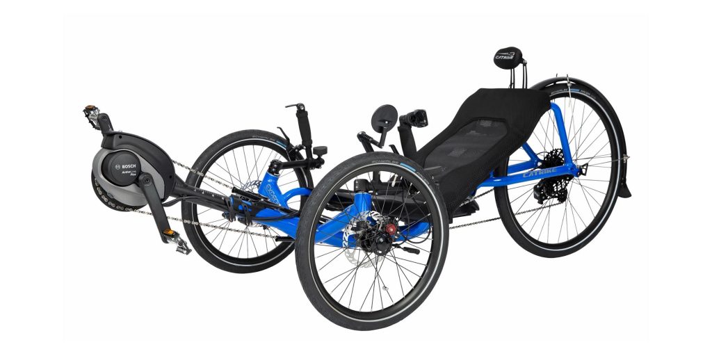 eCat tricycle ya recumbent elektronîk e-bike bi giranî paşde çûye