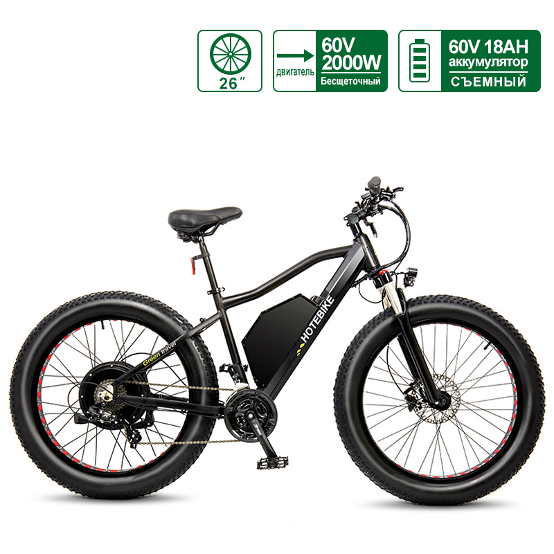 ລົດຖີບໄຟຟ້າ 60V 2000W Fat Tire ຄວາມໄວສູງສຸດ 55KM/H Snow Beach Bike 18AH Battery