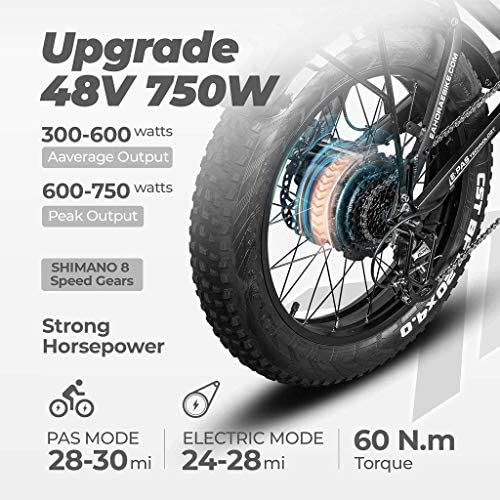 eAhora X7 Plus 750W Fat Tires Folding Electric Bike Full Suspension Hydraulic Brakes 48V Electric Bikes for Adults with Electric Lock, Power Regeneration System 8 Speed Gears, Red - blog - 2