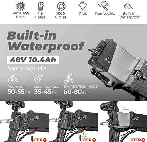 eAhora X7 Plus 750W Fat Tires Folding elektryske fyts Folsleine ophinging Hydraulyske remmen 48V elektryske fytsen foar folwoeksenen mei elektrysk slot, Power Regeneration System 8 Speed ​​Gears, Red - blog - 4