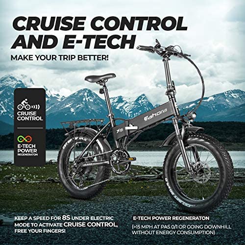 Eahora X5 PRO 20-calowy rower elektryczny składany z grubymi oponami 4.0 V 48 Ah Rower elektryczny Snow Beach Bateria litowa 10.4 W Ebike z przednim zawieszeniem dla dorosłych E-PAS Power Recharge System, 500 prędkości - blog - 7