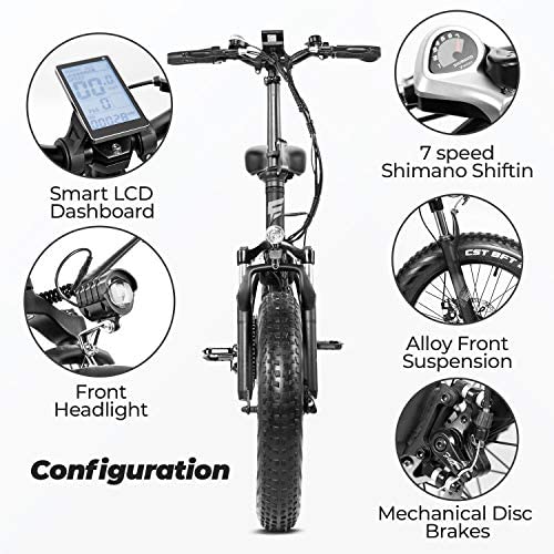 Eahora X5 PRO 20 Inch 4.0 Fat Tire Folding Electric Bike 48V 10.4Ah Snow Beach Electric Bike Lithium Battery 500W Front Suspension Ebike no nā mākua E-PAS Power Recharge System, 7 Speed ​​- blog - 6