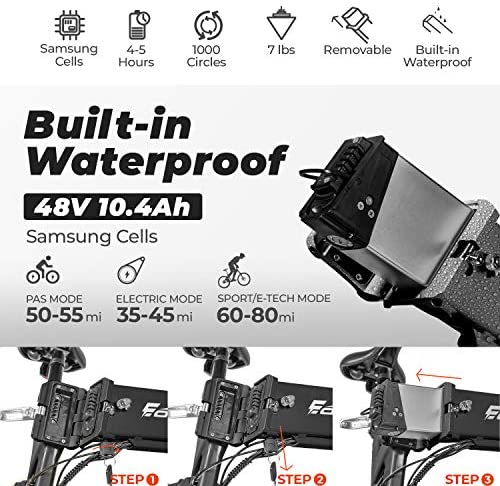 Eahora X5 PRO 20-calowy rower elektryczny składany z grubymi oponami 4.0 V 48 Ah Rower elektryczny Snow Beach Bateria litowa 10.4 W Ebike z przednim zawieszeniem dla dorosłych E-PAS Power Recharge System, 500 prędkości - blog - 7