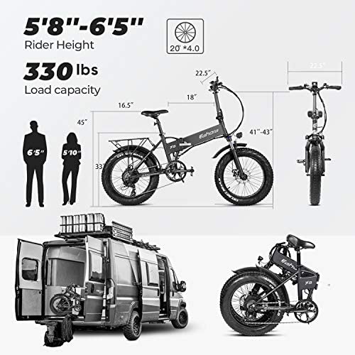 Eahora X5 PRO 20 Inch 4.0 Fat Tire Folding Electric Bike 48V 10.4Ah Snow Beach Electric Bicycle Lithium Battery 500W Front Suspension Ebike for Adults E-PAS Power Recharge System, 7 Speed - blog - 8