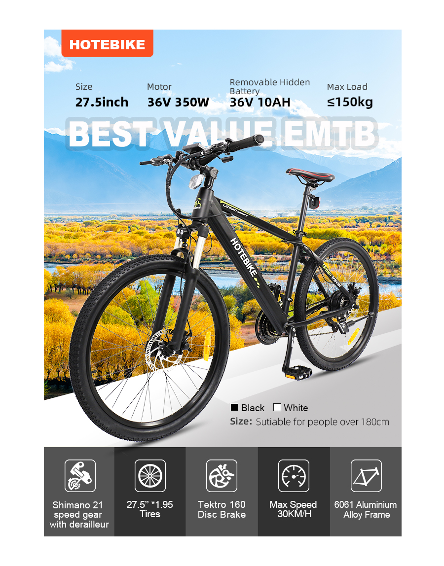 HOTEBIKE 27.5 Inch 36V Mountain Electrical Bike 160 Disc Brakes Front Suspension, Cruise Management 350W Electrical Bikes for Adults with Detachable Battery, Recharge System, 21-Velocity Gear - blog - 1