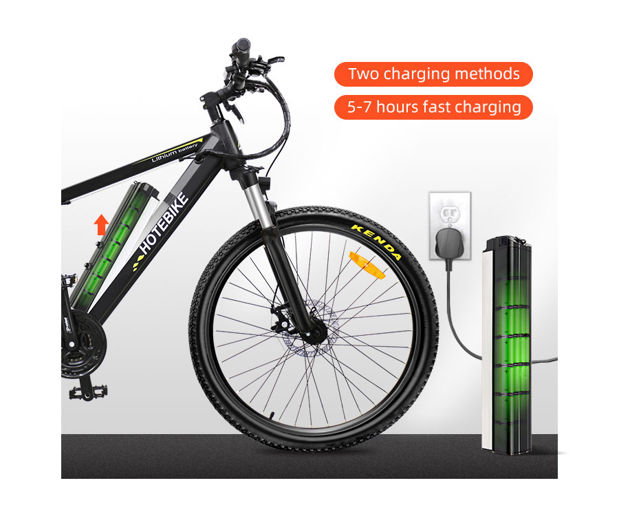 HOTEBIKE 27.5 дюймдук 36 В тоодогу электрдик велосипед 160 диск тормоздору Алдыңкы суспензия, круиздик башкаруу 350 Вт чоңдор үчүн электрдик велосипеддери ажыратылуучу батареясы, кайра заряддоо системасы, 21 ылдамдыктагы тиштүү - блог - 3