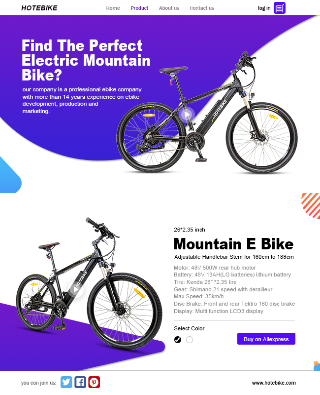 HOTEBIKE Electric Mountain Bike with Adjustable Handlebar Stem Ebike -  - 1