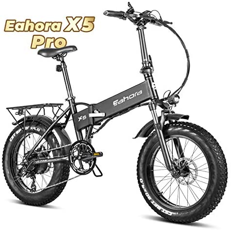 Eahora X5 PRO 20 इंच 4.0 फैट टायर तह इलेक्ट्रिक बाइक 48V 10.4Ah स्नो बीच इलेक्ट्रिक साइकिल लिथियम बैटरी 500W फ्रंट सस्पेंशन ईबूक फॉर एडल्ट्स E-PAS पावर रिचार्ज सिस्टम, 7 स्पीड
