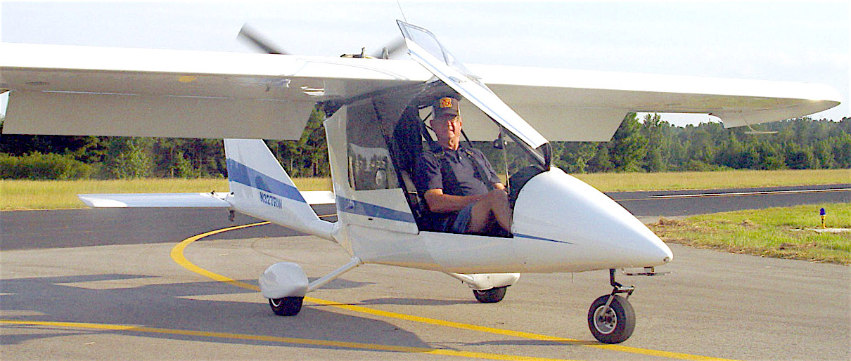 Richard Humber has just landed in his sports category light aircraft at the Atlanta Airport. Note the plane is pushed rather than pulled by the engine. story.lead_photo.caption