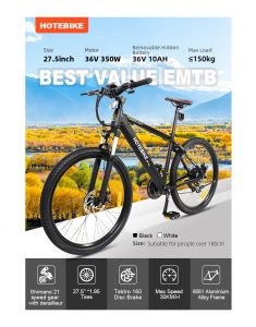 HOTEBIKE 27.5 Inch 36V Mountain Electrical Bike 160 Disc Brakes Front Suspension, Cruise Management 350W Electrical Bikes for Adults with Detachable Battery, Recharge System, 21-Velocity Gear HOTEBIKE 27.5 Inch 36V Mountain Electrical Bike 160 Disc Brakes Front Suspension, Cruise Management 350W Electrical Bikes for Adults with Detachable Battery, Recharge System, 21-Velocity Gear