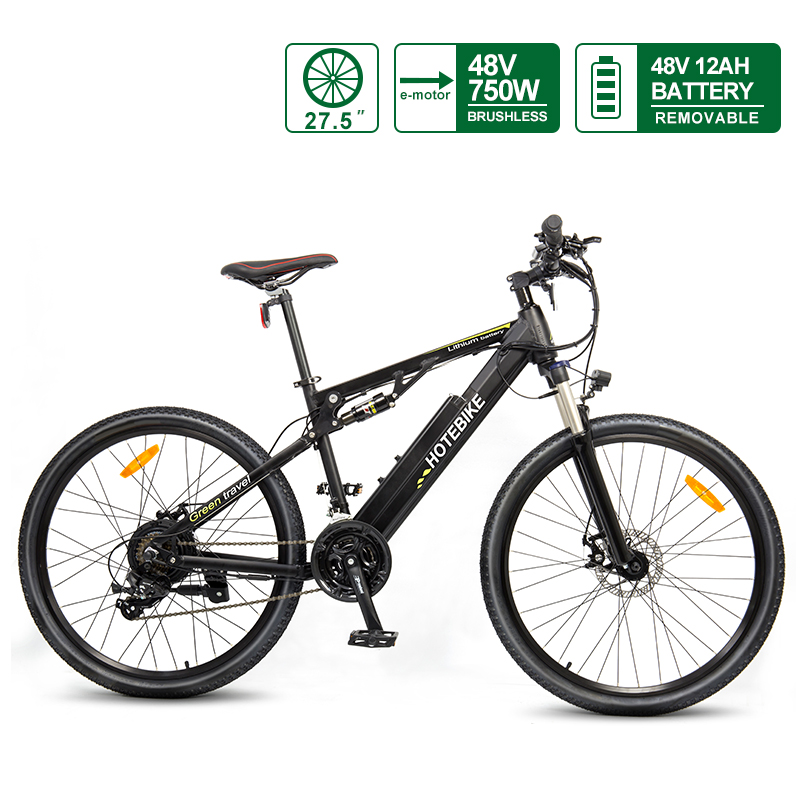 48V 750W toʻliq osma elektr togʻ velosipedi HOTEBIKE elektr velosiped