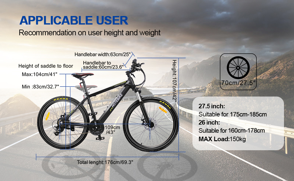 A6AH27.5 EBIKE КОЛДОНУУЧУ Колдонуучунун бою жана салмагы боюнча сунуш