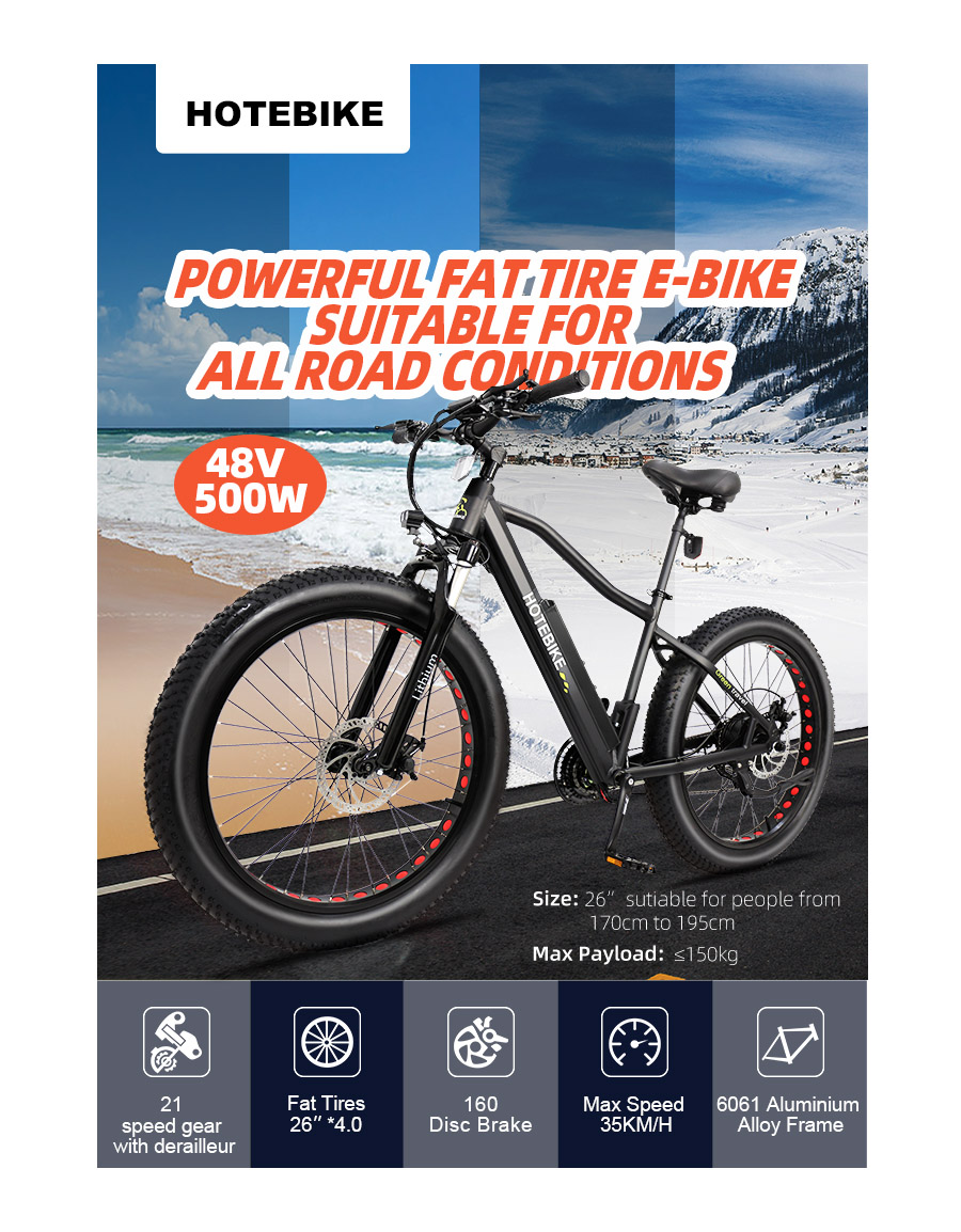 26 Inch Fat Bike for Sale Shock-Absorbing Fat Tire Electric Bike 48V 500W Fat Bike Electric A6AH26F - Electric Bike Europe - 1