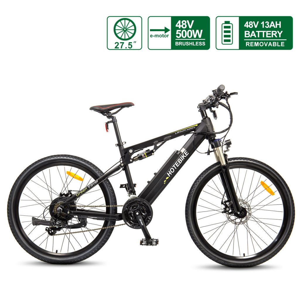 Electric Mountain Bike with Full Suspension 500W E-bike and Hidden Battery