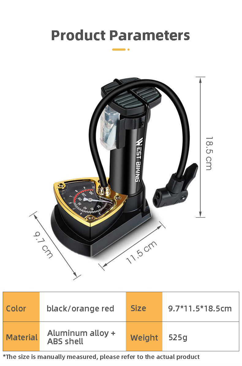 Foot Operated Bicycle Pump With Air Pressure Gauge Display - HOTEBIKE - 2