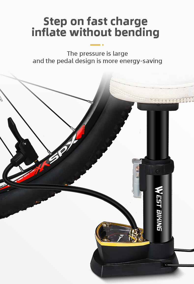 Foot Operated Bicycle Pump With Air Pressure Gauge Display - HOTEBIKE - 5