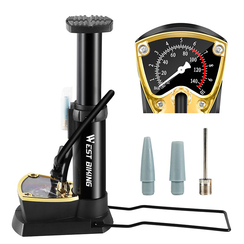 Foot Operated Bicycle Pump With Air Pressure Gauge Display