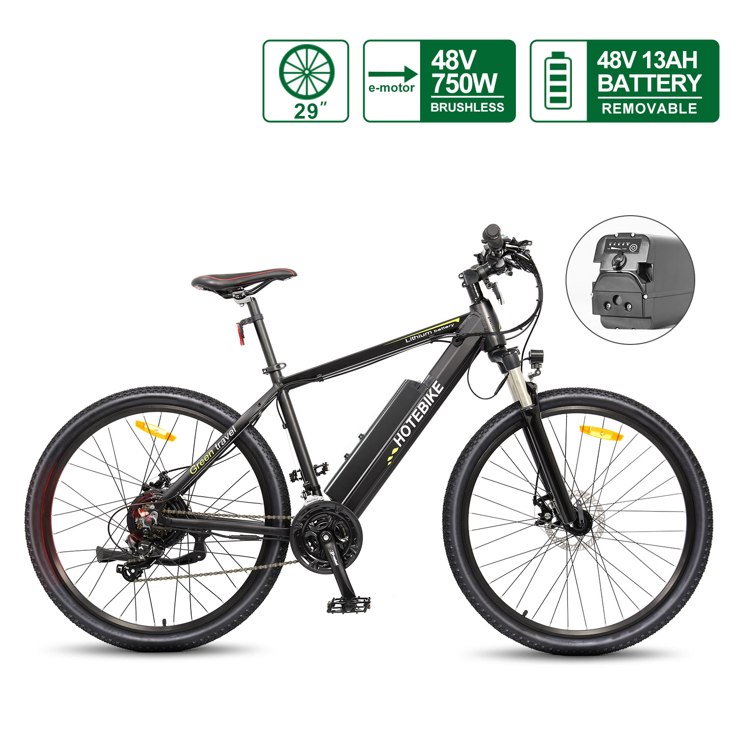 V8 Bicicleta eléctrica para adultos, bicicleta de montaña eléctrica con  motor de 750 W, 48 V, 15 Ah, batería extraíble más grande de 18.6 MPH 20