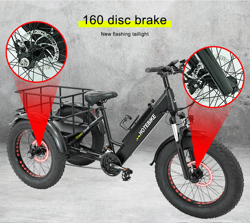 3 Wheel Electric Bike 20inch Fat Tire Electric Tricycle Adult Cargo Electric Bike - Electric Bike USA - 5