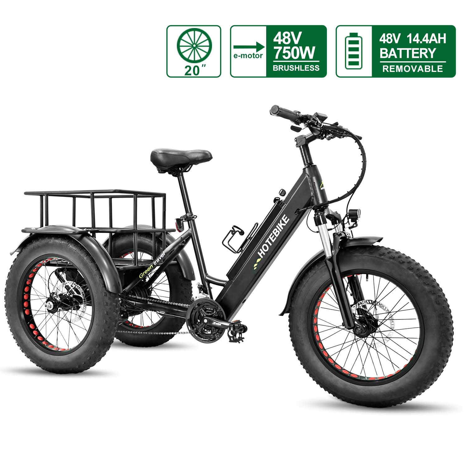 Bicicleta eléctrica de 3 ruedas 20 pulgadas 750W Triciclo