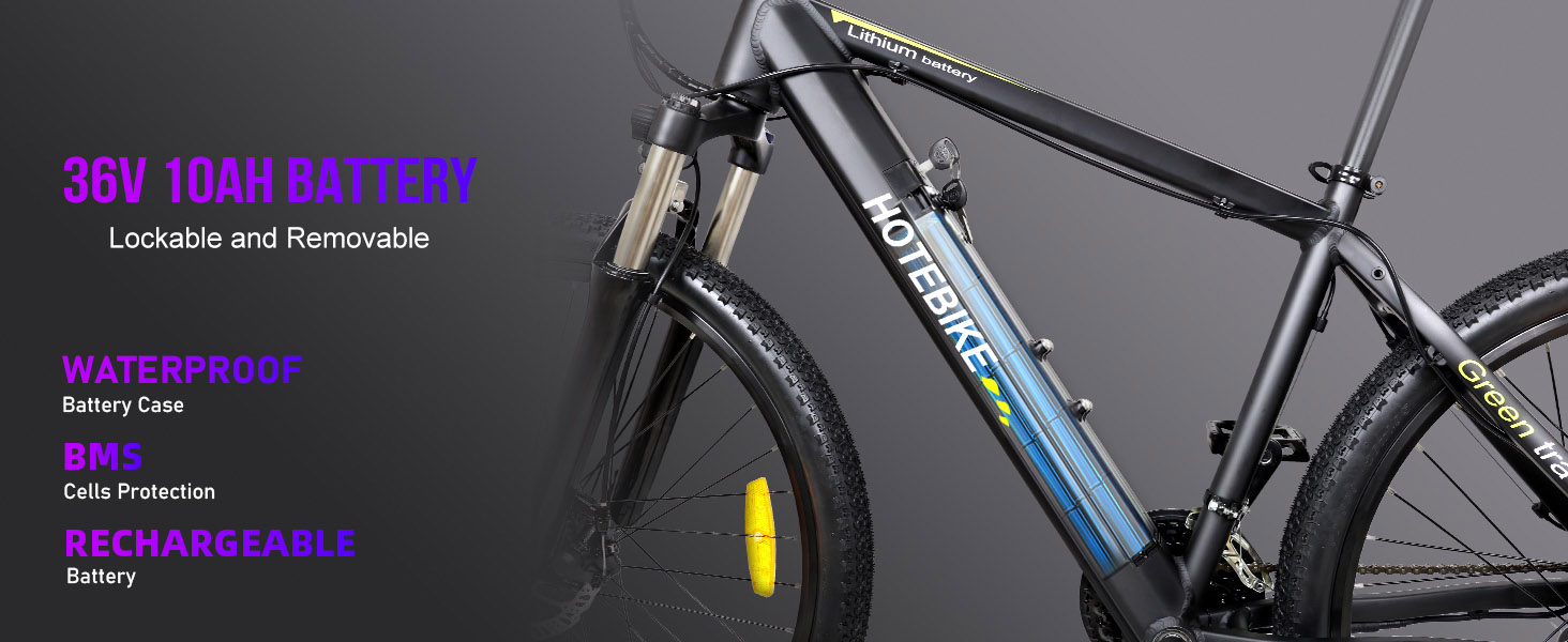 HOTEBIKE elektrinis dviratis suaugusiems su 36V 10AH nuimama paslėpta baterija, elektrinis kalnų dviratis 26"/27.5" Ebike for Men Women, 350W (Peak 500W) elektrinis dviratis su profesionalia 21 greičio pavara