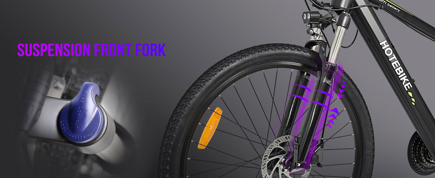 HOTEBIKE ລົດຖີບໄຟຟ້າສຳລັບຜູ້ໃຫຍ່ມີ 36V 10AH Removable Hidden Battery, Electric Mountain Bike 26"/27.5" Ebike for Men Women, 350W(Peak 500W) Electric Bicycle with Professional 21 Speed ​​Gears