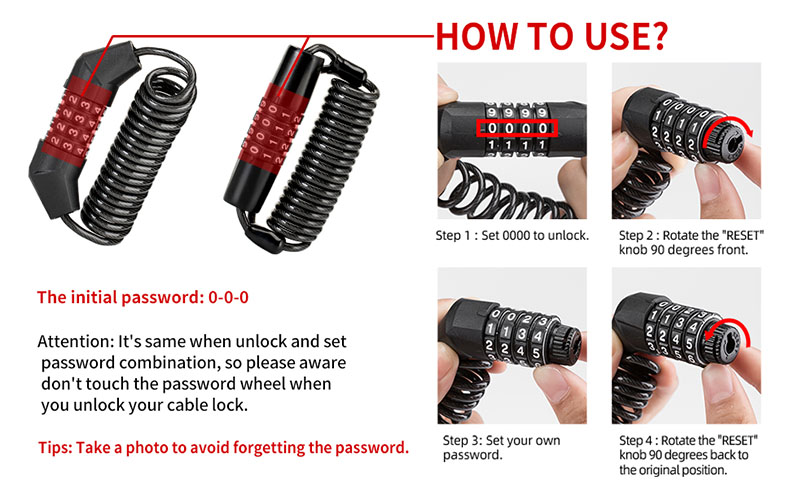 ബൈക്ക് ഹെൽമെറ്റ് ലോക്ക് 4 ഡിജിറ്റ് ലിറ്റിൽ ബൈക്ക് ലോക്ക് കേബിൾ പിൻവലിക്കാവുന്ന ലഗേജ് ലോക്ക്