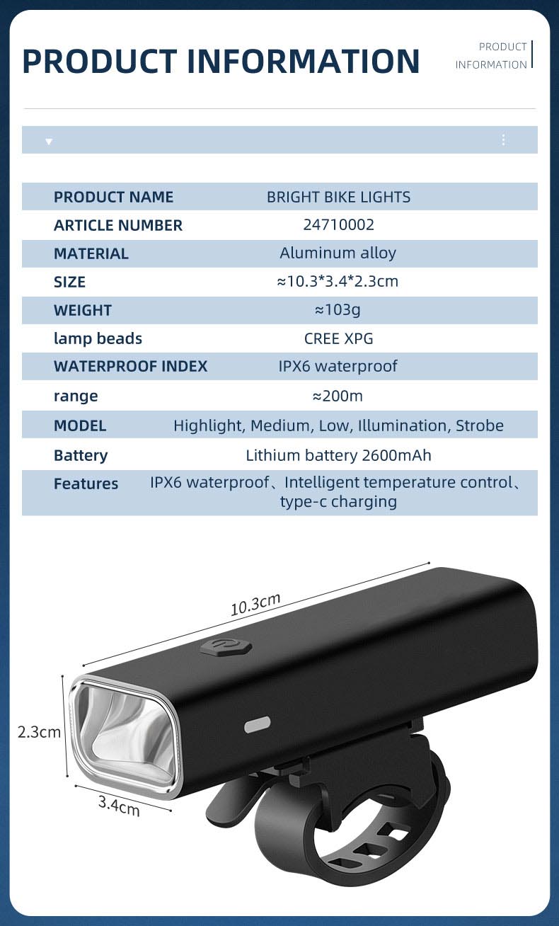 Bicycle Front Light Night Riding High Beam Flashlight USB Charging Rainproof - Bicycle Lights - 5