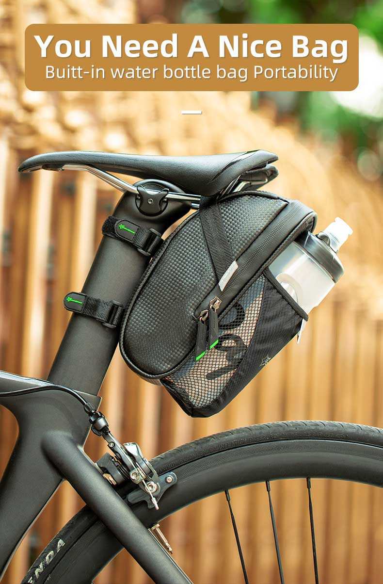 Bicycle Seat Bag With Water Bottle Pouch Waterproof Bike Bags Storage 1L