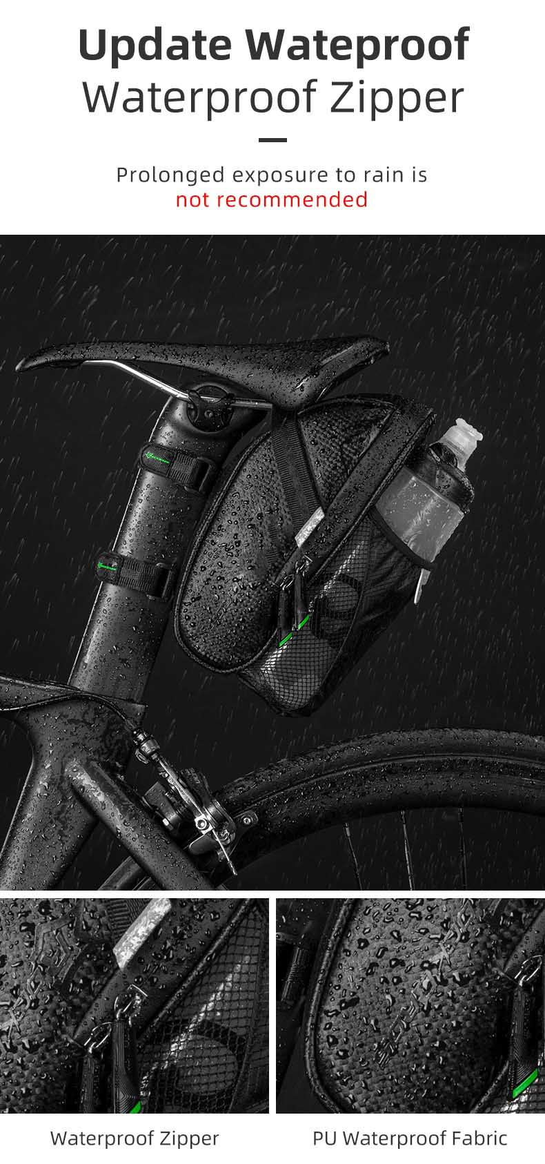 Bicycle Seat Bag With Water Bottle Pouch Waterproof Bike Bags Storage 1L - Bicycle Bag - 3
