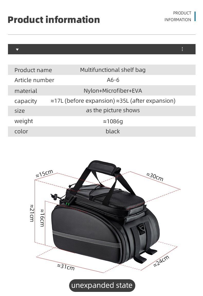 Bicycle Trunk Bag Waterproof Carbon Leather Bicycle Rear Seat Cargo Pack - Bag - 5