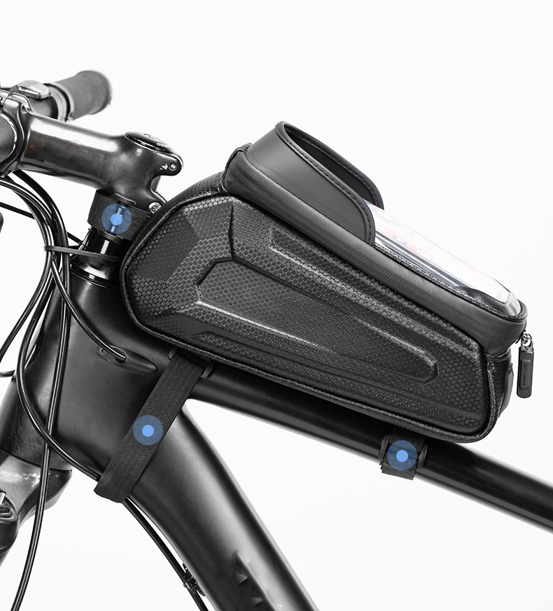 Borsa per bicicletta montata sulla borsa per telefono impermeabile sul tubo superiore