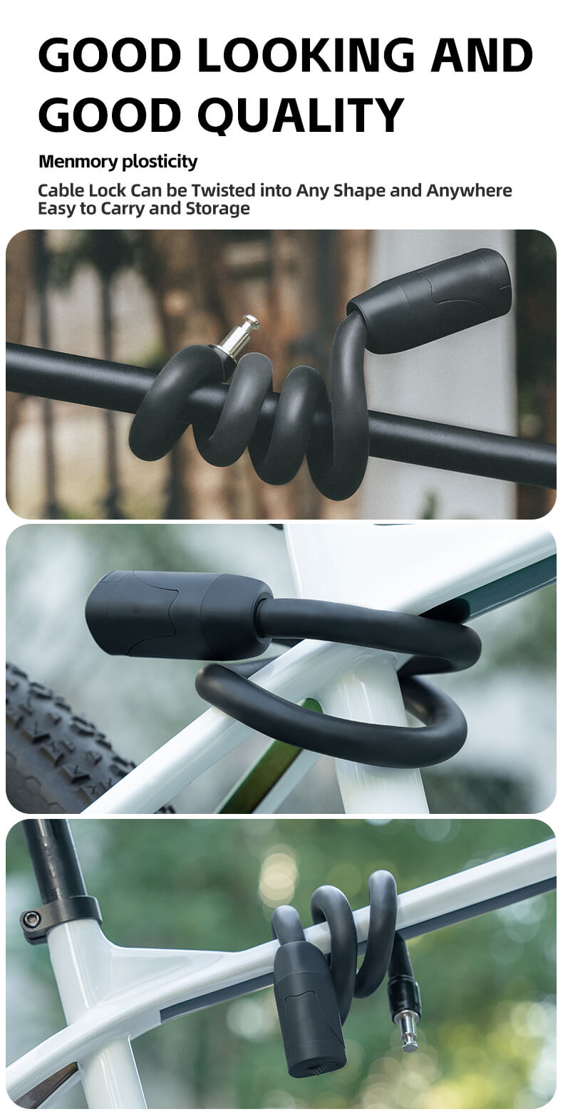Bike Lock Cable Memory Anti Theft Bicycle Cable Lock Self Coiling Cable Lock with 2 Keys 