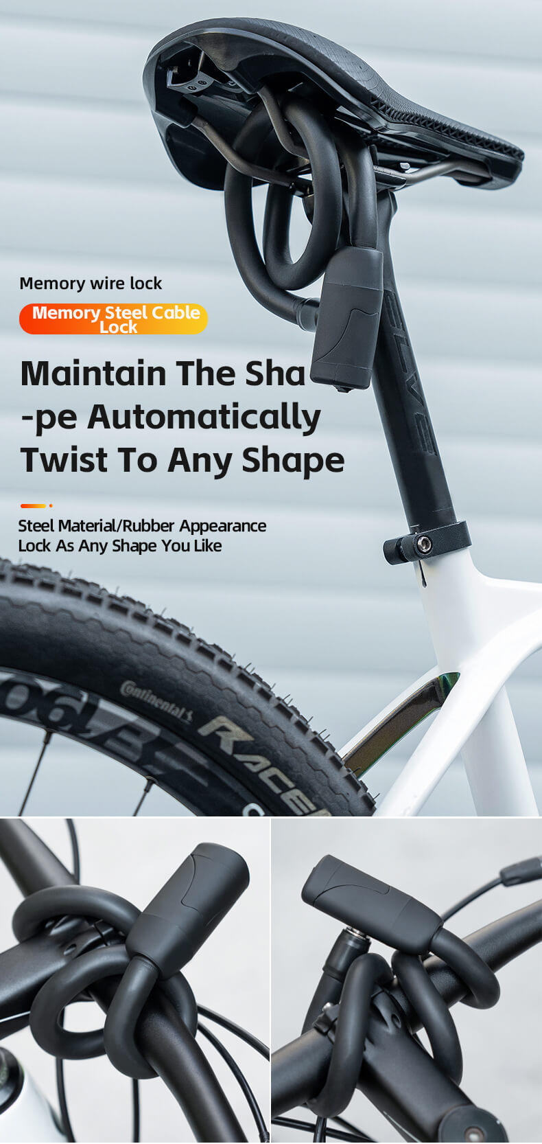 Bike Lock Cable Memory Anti Theft Bicycle Cable Lock Self Coiling Cable Lock with 2 Keys - Bike Lock - 2
