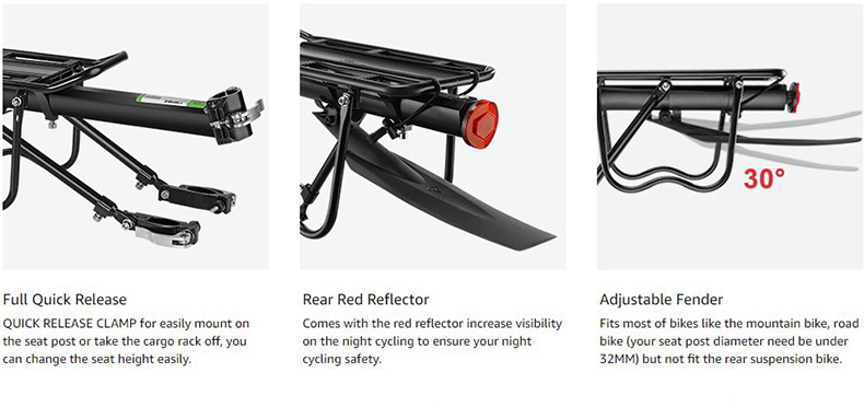 Bike Rack 110-165 lbs Capacity Universal Bike Carrier Rack with Fender Quick Release - Bike Rack - 3