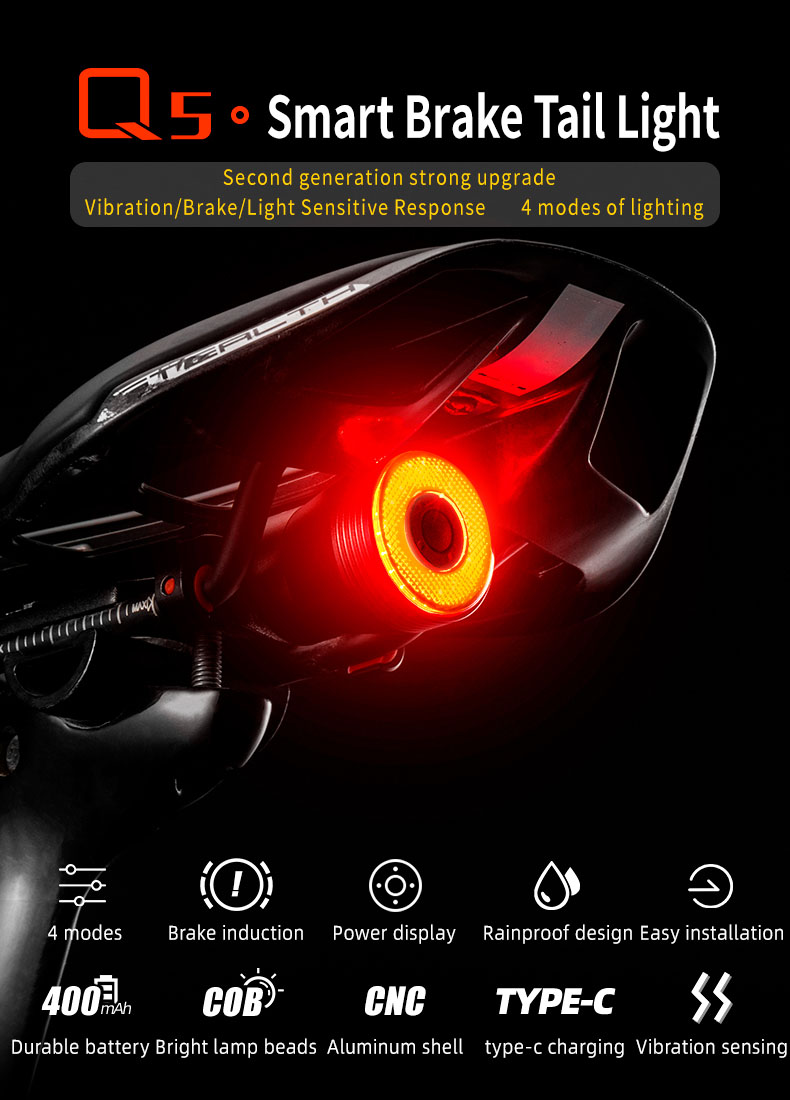 Bike Tail Light Smart Brake Sensing Bicycle Rear Light IPX6 Waterproof 