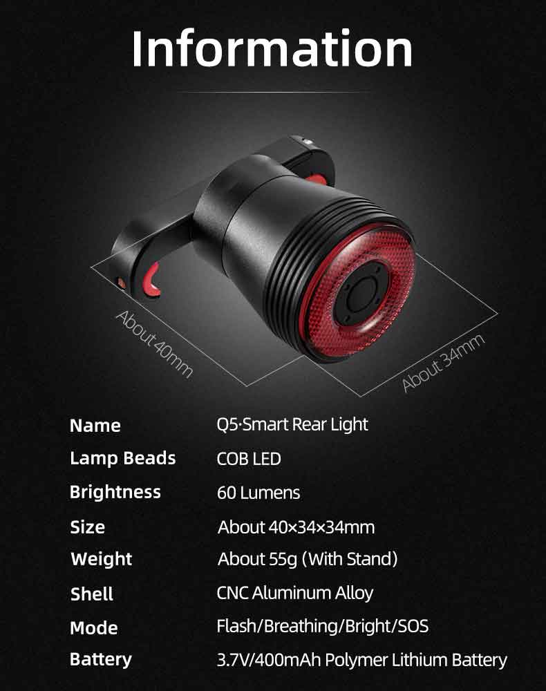 Bike Tail Light Smart Brake Sensing Bicycle Rear Light IPX6 Waterproof - Bicycle Lights - 4