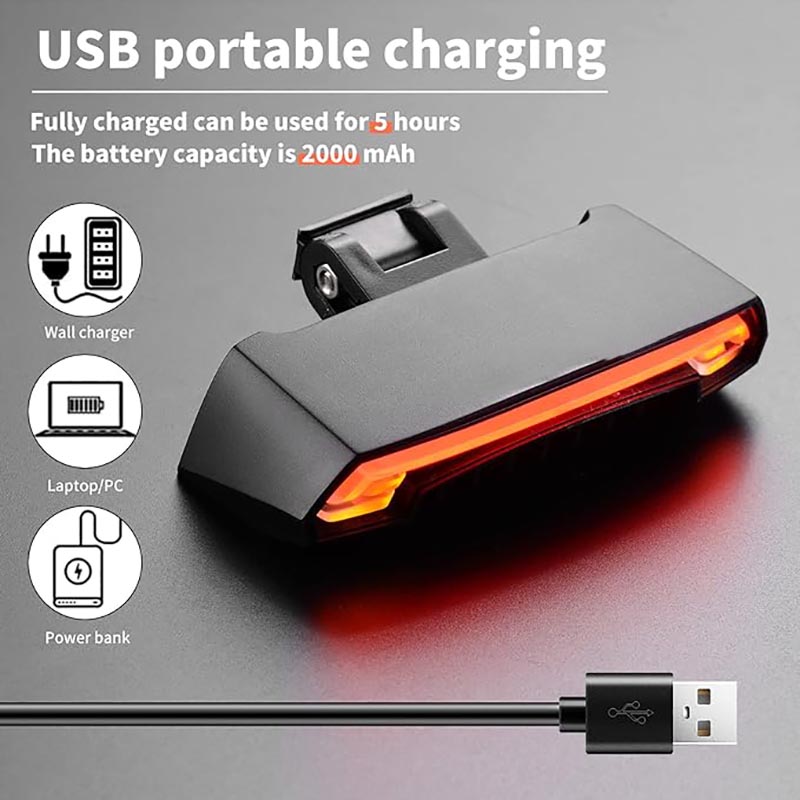 Brake Bicycle Light Rechargeable USB Warning Light for Night Riding Safety