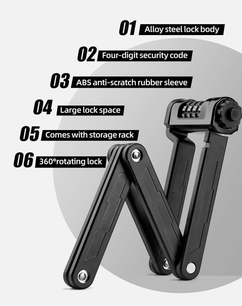 Opklapbare fytsslot Heavy Duty Anti-diefstal fytssloten mei montagebeugel 4-sifers