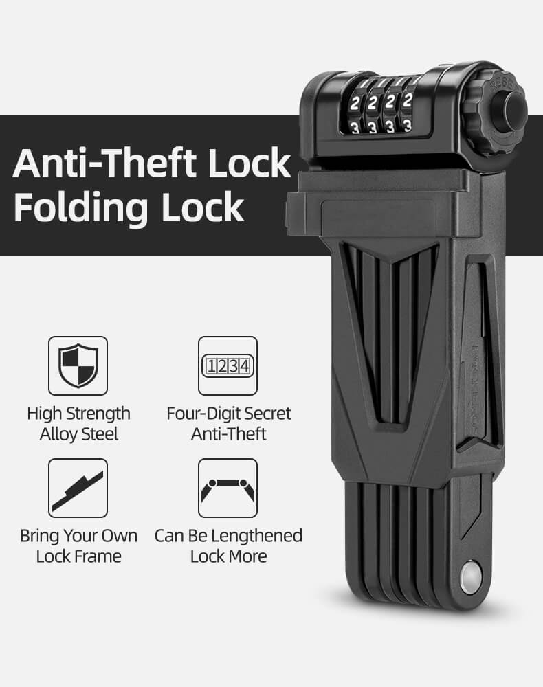 Folding Bike Lock Heavy Duty Anti Theft Bicycle Locks with Mounting Bracket 4-Digit