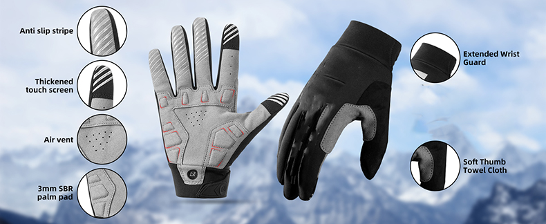 Full Finger Cycling Gloves Mens Anti-Slip Motorcycle Mountain Bike Gloves - Glove - 3