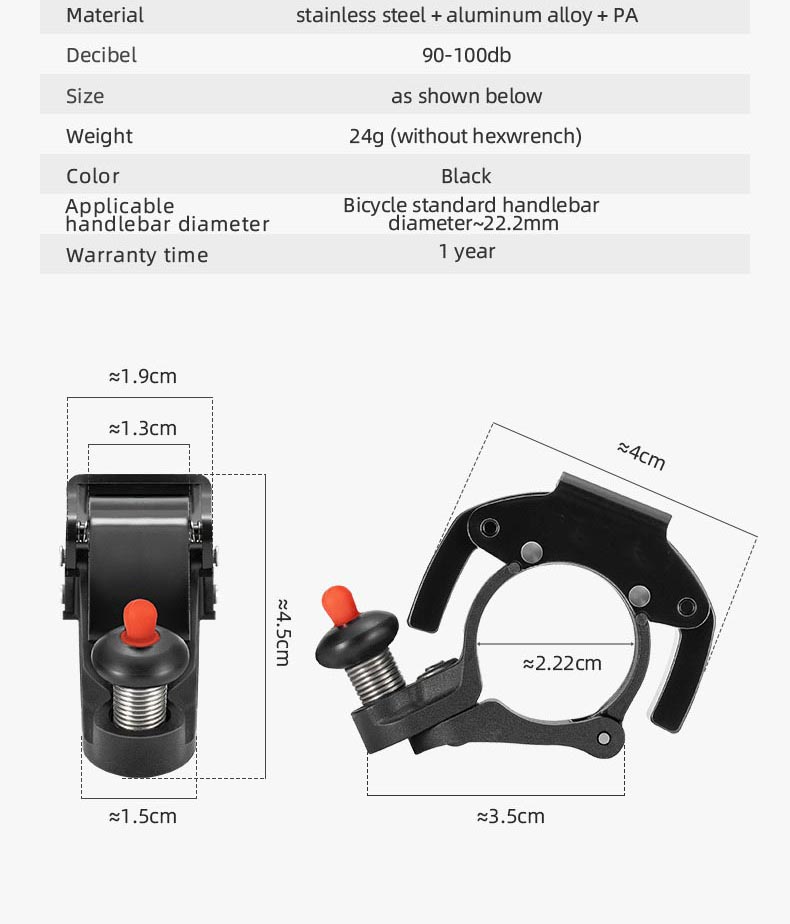 Campana nascosta per portabiciclette MTB per manubri da 22.2 mm Più di 100 db Suoneria chiara