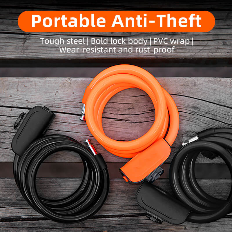 Memory Steel Bike Cable Lock Keychain Anti-Theft with Mounting Bracket 2 Secure Keys