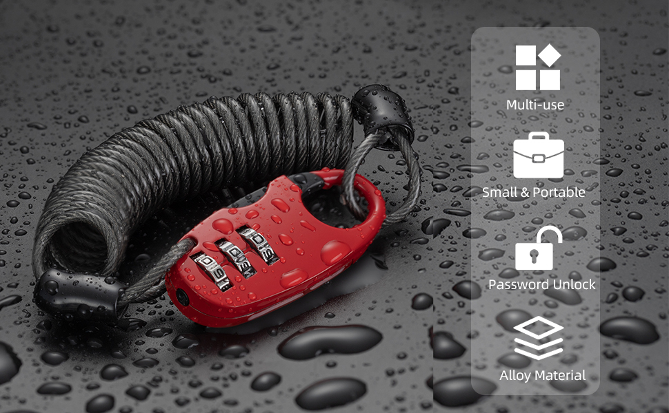 Mini Anti-Theft Bike Cable Lock Portable 3 Digit Resettable for Travel Luggage - Bike Lock - 2