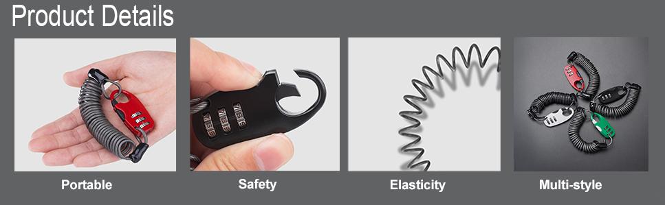 Mini Anti-Theft Bike Cable Lock Portable 3 Digit Resettable for Travel Luggage - Bike Lock - 4